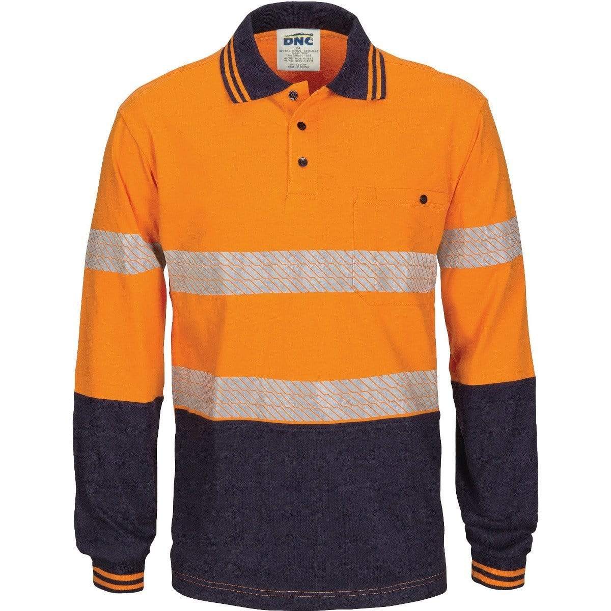 Dnc Workwear Hi-vis Segment Taped Long Sleeve Cotton Jersey Polo - 3516 Metro Workwear.